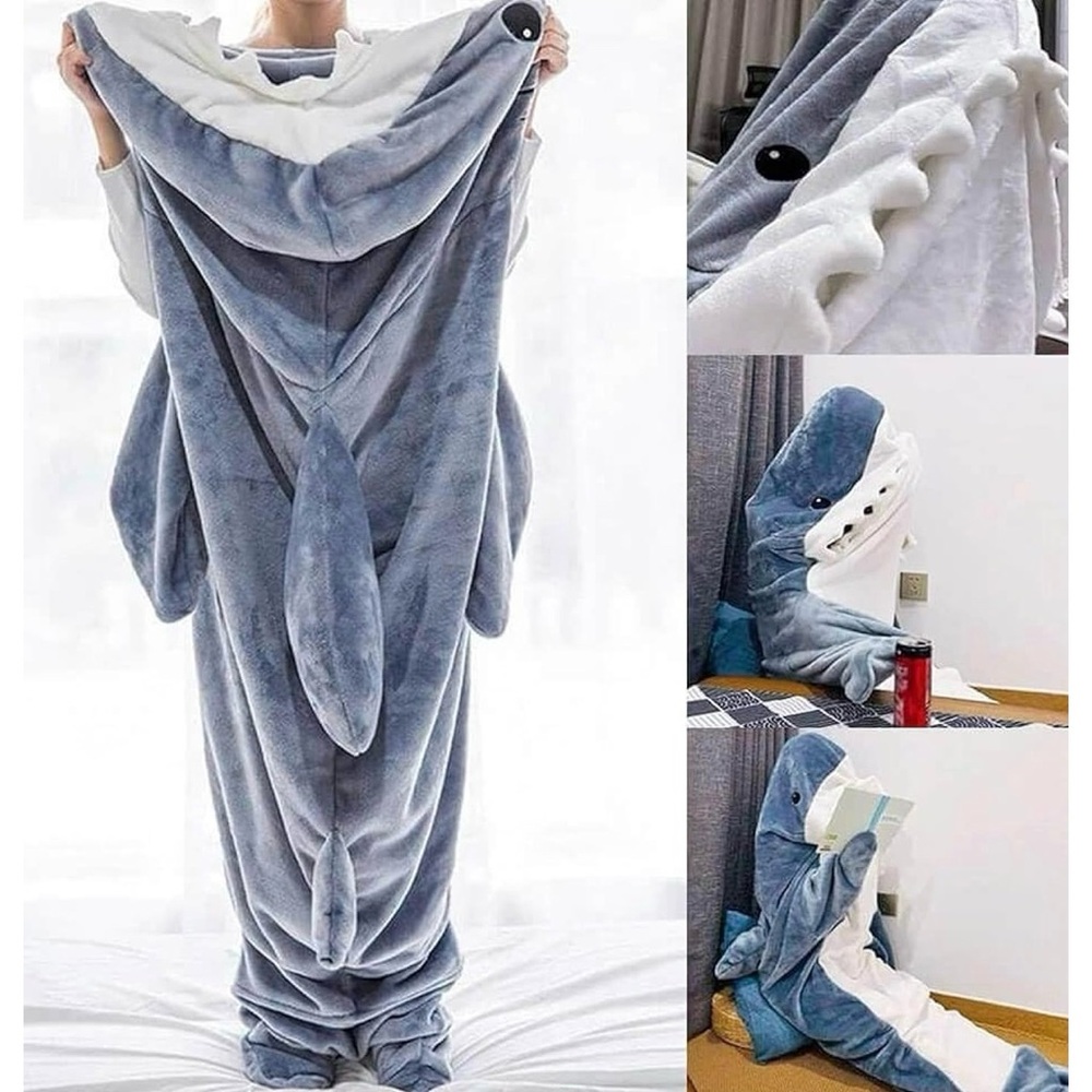 Children’s Flannel Shark Blanket/Onesie Fits Up to 65 llbs. Playful Soft Cozy